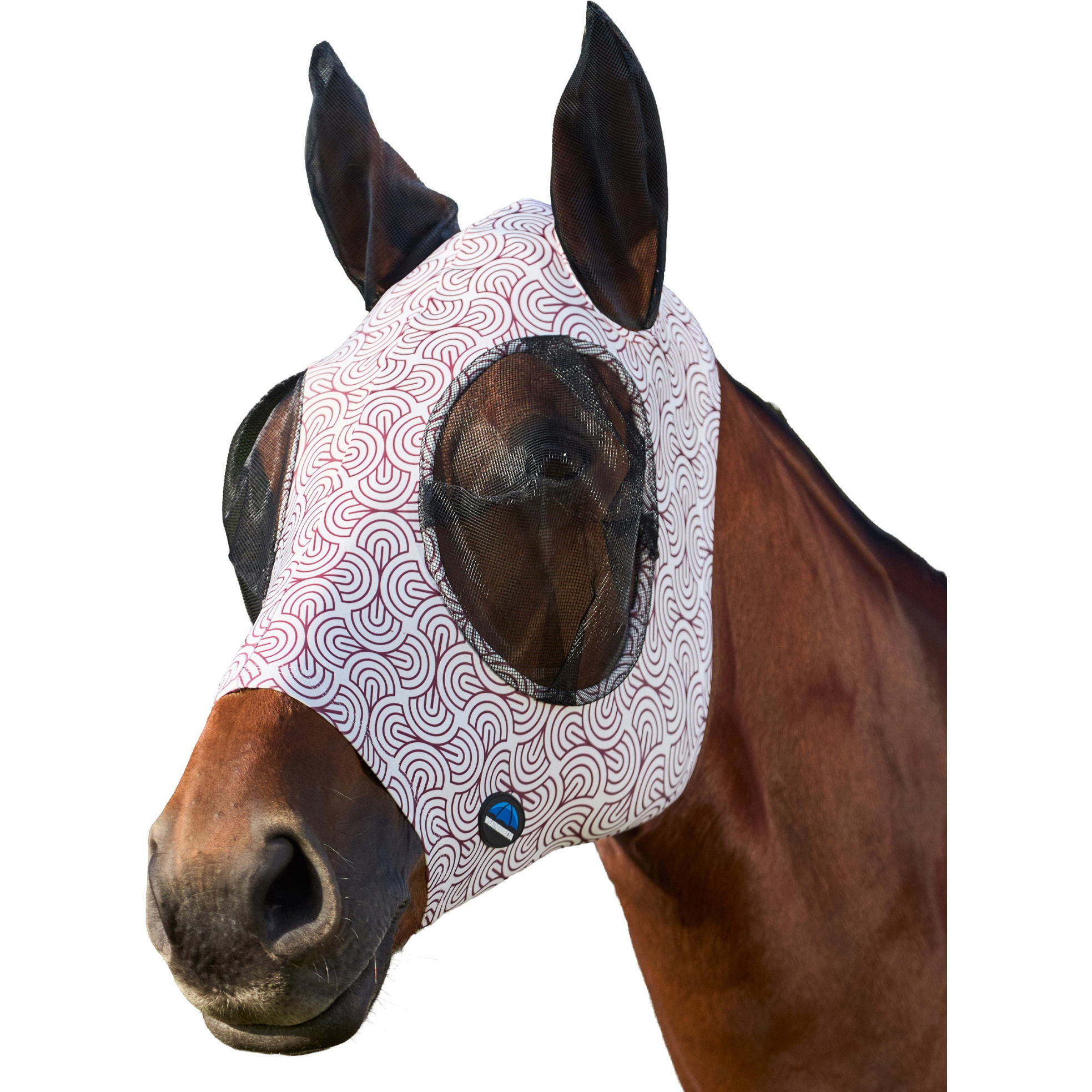 2026 WeatherBeeta Comfitec Stretch Fly Mask With Ears 1029736032 - White / Burgunderrot Bit Print